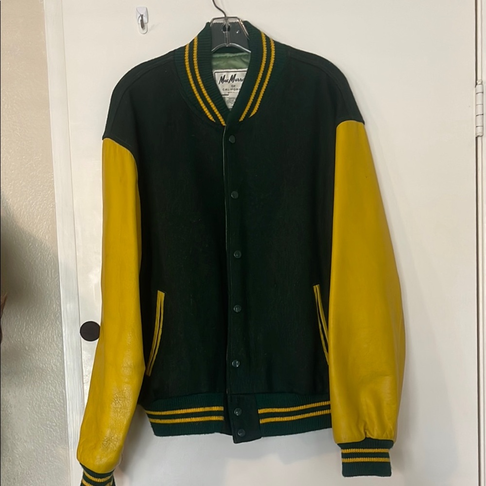 Vintage Mac Murray Varsity Jacket with Yellow Leather Sleeves